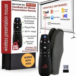 PR-820 Wireless Presentation Clicker w/ Laser Pointer (PowerPoint Clicker with Air Mouse)