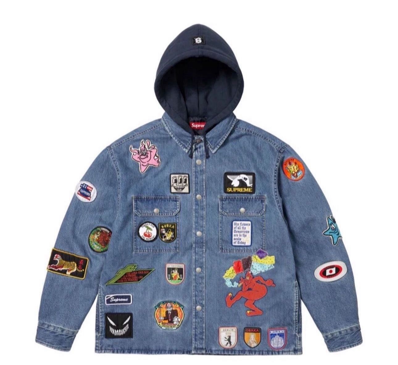 Supreme Patches Hooded Zip Up Jacket Denim 