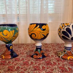 Set of 3 Ruth Mex Talavera Ceramic Goblets