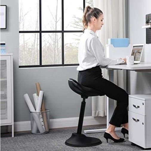 Standing Desk Chair, Adjustable Ergonomic Standing Stool, 23.6"-33.3", Swivel Sitting Balance Chair, Anti-Slip Bottom Pad, Black