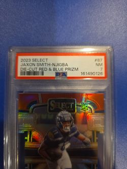 2023 Select Jaxon Smith-Njigba Die-Cut Red & Blue Prizm RC PSA 7