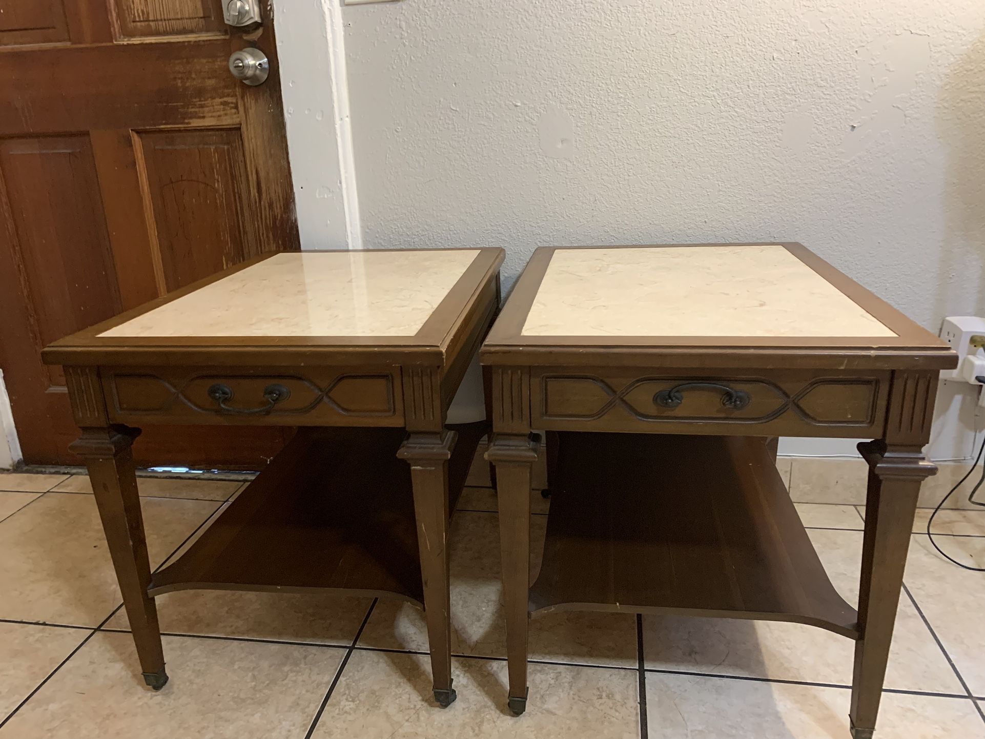Set Of 2 Mid Century Walnut Mersman Side Tables/ End Tables with Drawer