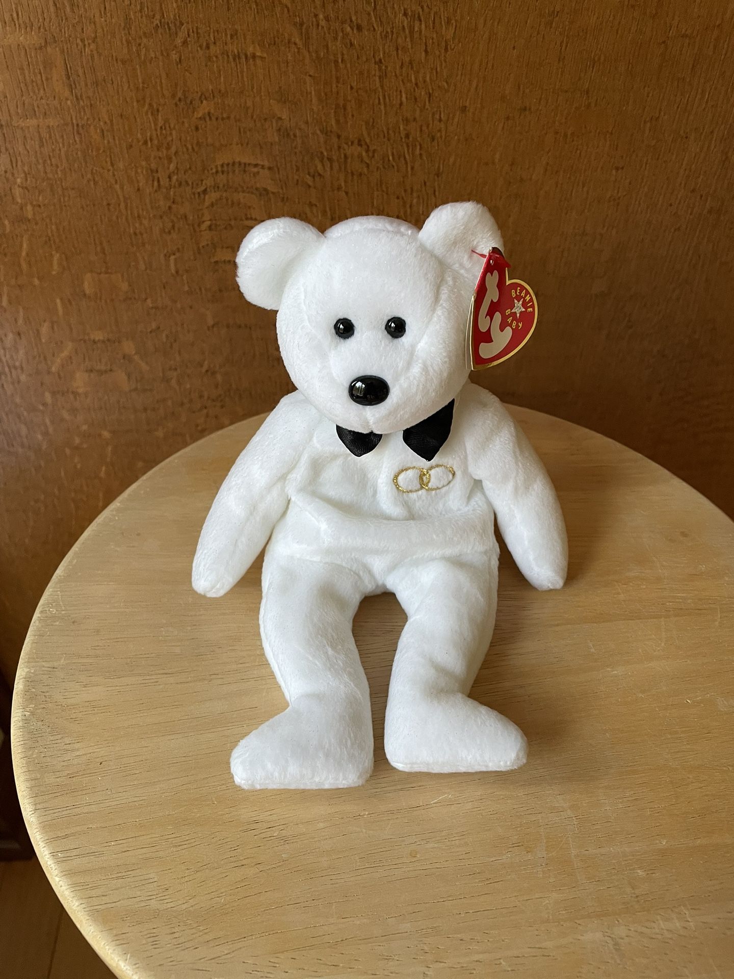 TY Beanie Babies Mr, ___ Bean’s Teddy Bear Groom White 2001 With Tag In Case