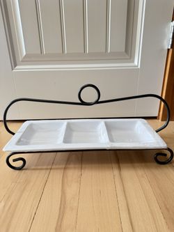 three tray server white ceramic/heavy duty stand 19"x8.5"x7" like brand new 