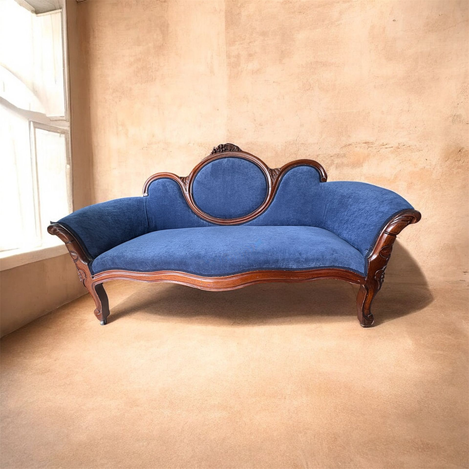 Antique Solid Wood W/ Velvet Fabric Approx: 64 X 36