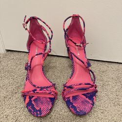 Gianni Bini Womens Kameela Snake Print Heels Strappy Leather Pink Purple 9.5 M