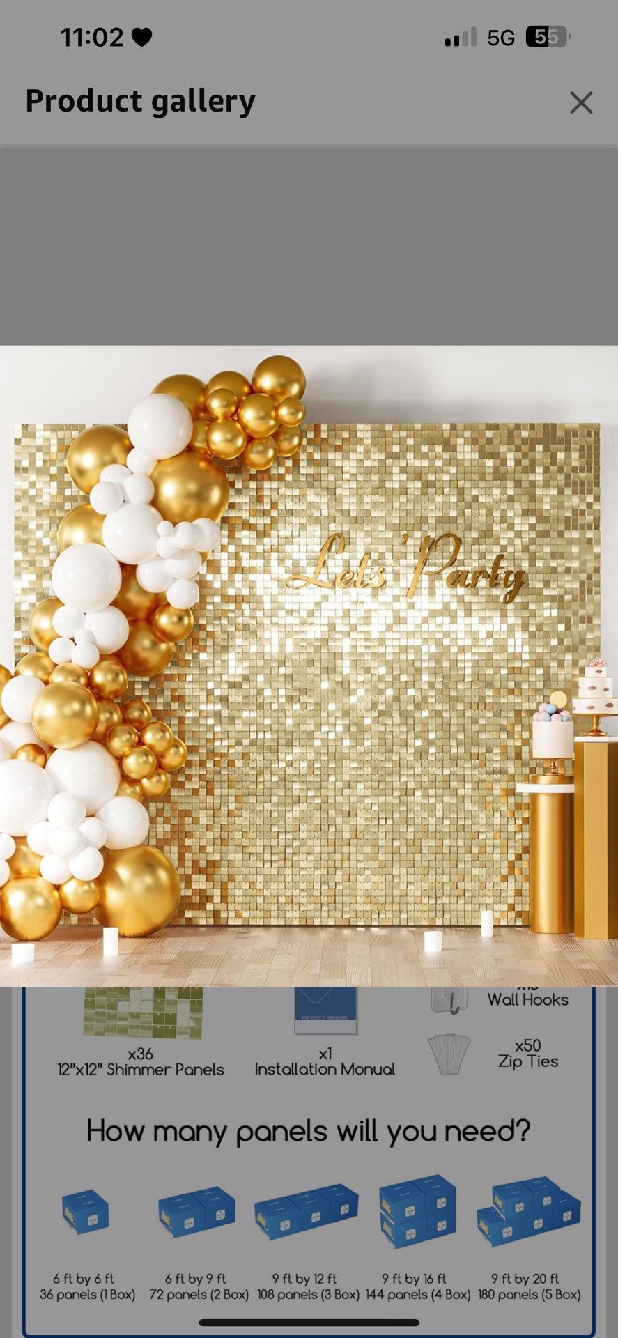 COKAOBE Light Gold Shimmer Wall Backdrop, 36 Pcs Square Sequin Shimmer Backdrop
