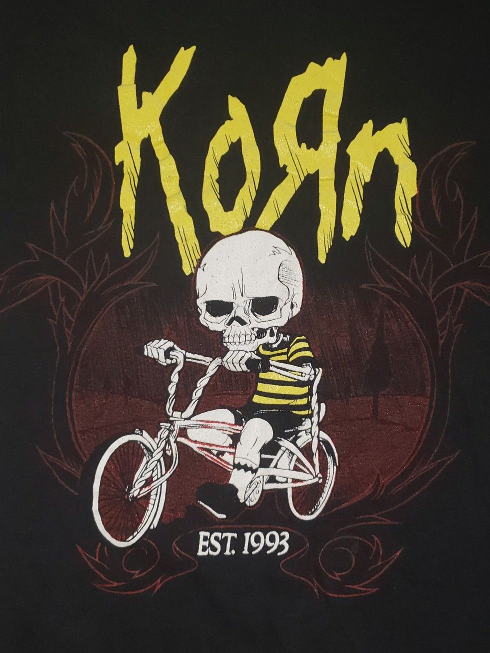 Medium Mens KORN band T shirt Black Skull Metal bicycle vintage Est 1993 tee MD