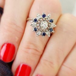 $365 💯White Gold Ring 14 K With Diamonds And Sapphire 
