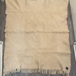 Vintage Pendleton 100% Wool Cream Weave Fringe Throw 45”x40” Minimalist Boho