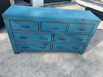 Rustic Turquoise Blue 7-Drawer Wood Dresser / Storage Chest