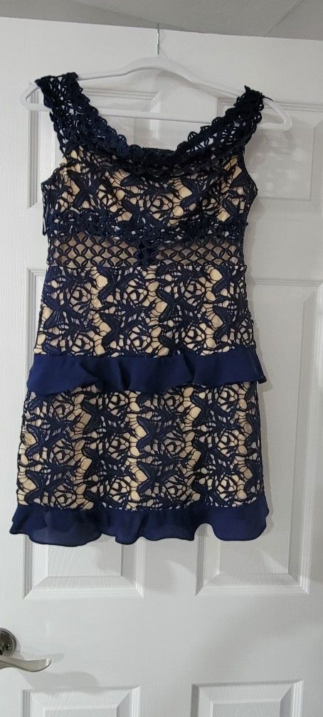 Blue Navy and Beige Cocktail Dress