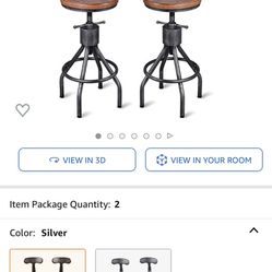 Set of 2 Vintage Industrial Swivel Bar Stools with Backrest