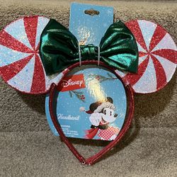 Disney Red Green Peppermint Candy Minnie Ears Headband