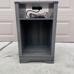 Farmhouse Nightstand with Charging Station, Farmhouse End Table with Large Storage and Shelf, Rustic