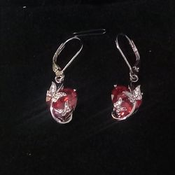 Butterfly & Red Heart Gemstone Earrings-100% Sterling Silver-Brand New 