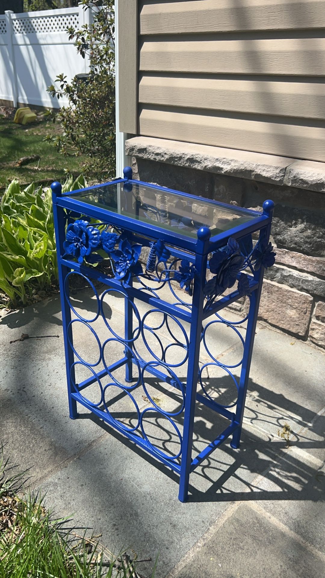 Bold Blue Wine Rack with Glass Top – One of a Kind Upcycled Piece