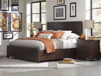 Rustic Pine Queen Bed + Nightstand — Solid Wood, Real Character