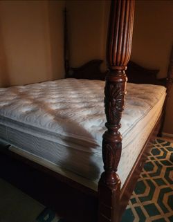 California King Real Wood 4 Poster Bed Frame with Box Springs and Mattress