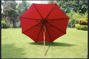 9 Foot wood umbrella offered in Chili Red 