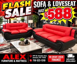 Red and Black Sofa and Loveseat Set