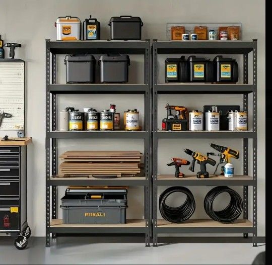 (SET OF 2) 2000 lbs Kitchen Storage Rack Heavy Duty Garage Shelves