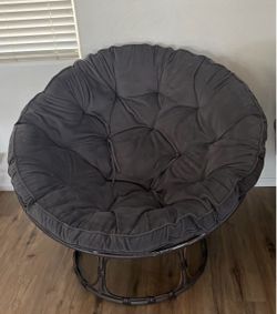 Black Woven Papasan / Bowl Chair w/ Tufted Charcoal Cushion