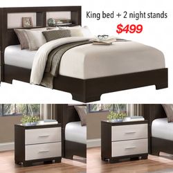 Pell King Bed frame & 2 Nightstands *Espresso & White*