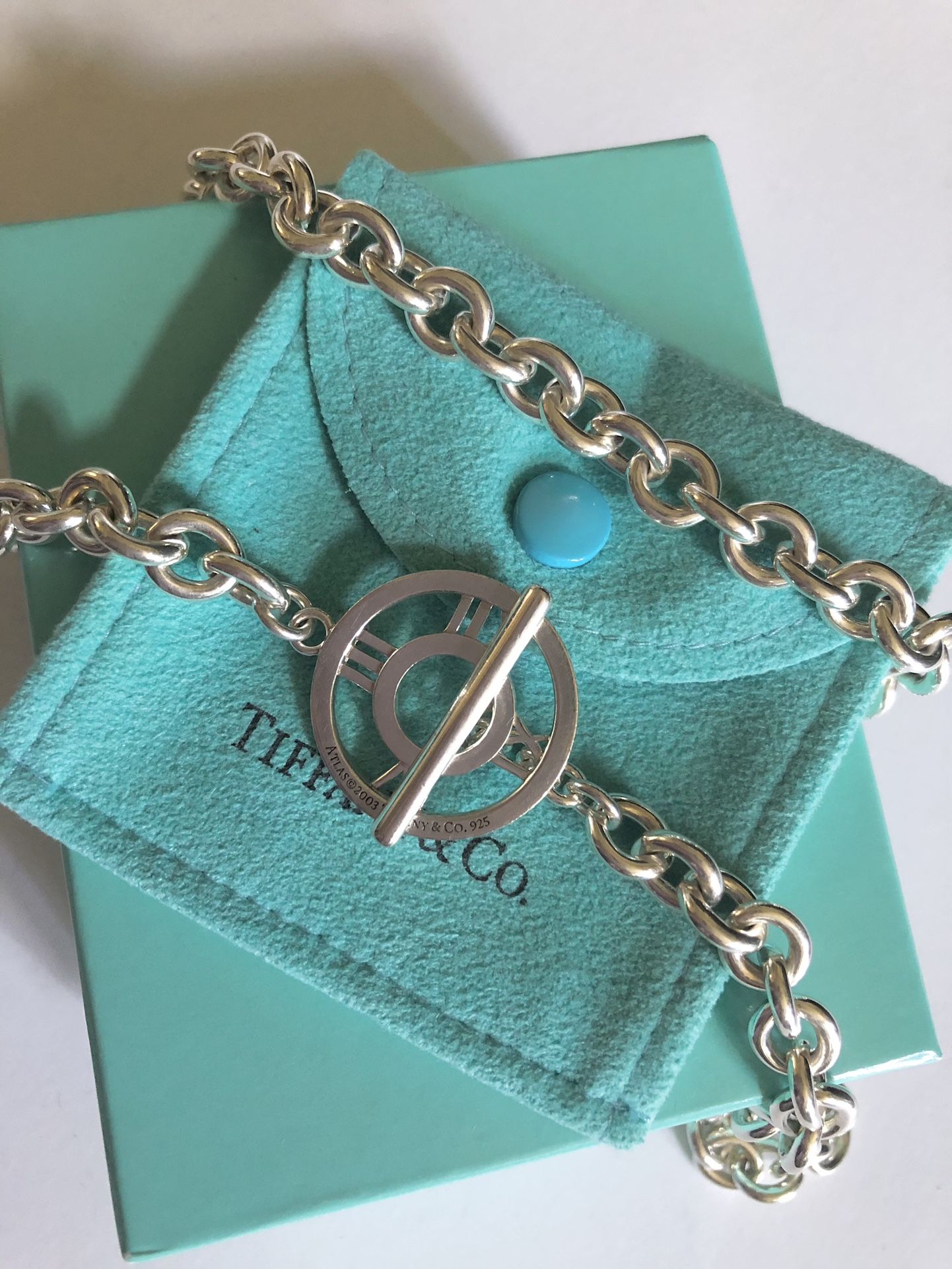 Tiffany & Co Silver Atlas Roman Numeral Toggle Chain 18" Necklace in Pouch Rare