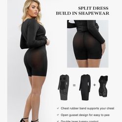 Popilush Shapewear Dress Crew Neck Midi Dress Back Zipper Bodycon Dress 