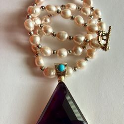 JAY KING AMETHYST TURQUOISE STERLING SILVER PENDANT With CUSTOM HAND MADE PINK PEARL NECKLACE ‼️ Price Is FIRM ‼️ See Huge collection Of DESIGNER Item