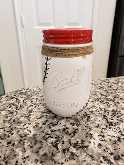 Baseball mason jar decor