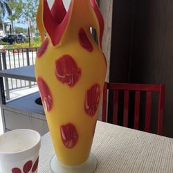 Russian Artist E  ZAREH   SIGNED  Baijan Art Glass 17” Vase 4 Pronged Yellow &Red