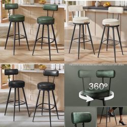 3 colors available  Lbc889 Bar Stools Set of 4。 Swivel Counter Height Bar Stools with Back, Synthetic Leather with Stitching, Mid-Century M