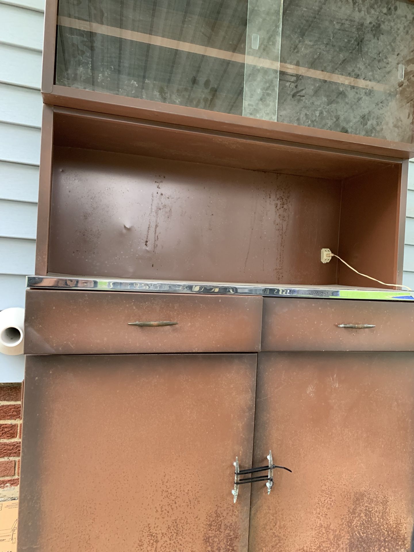 Vintage Brown Metal Utility Cabinet 