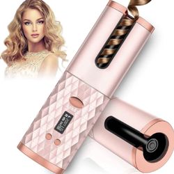 Automatic Curling Iron Cordless Auto Hair Curler with 6 Temp Timer Rechargeable