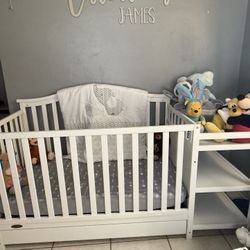 Crib With Drawer For Storage And Connecting Changing Table/Shelves