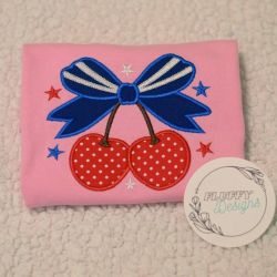 Embroidered Bow And Cherry Shirt 