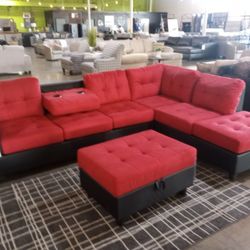 Nice Cupholder Sectional With Ottoman 