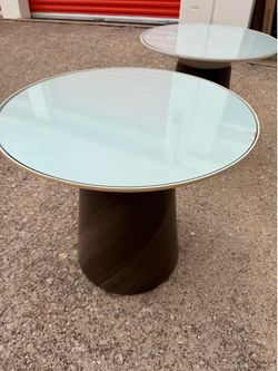 Glass Top Wood Pedestal End Table