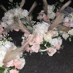Centerpieces Blush Pink And White With Pampas