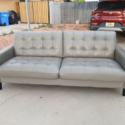 Abbyson Gray Tufted Sofa – Modern Real Leather Couch.