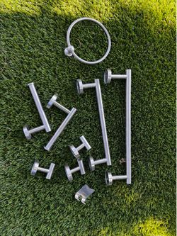 Brushed Nickel Bathroom Towel Bar & Ring Set