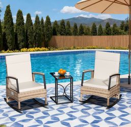 NEW 3-Piece Outdoor Wicker Rocking Chair Patio Set with Table