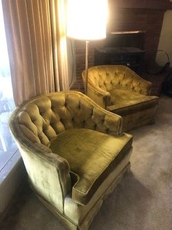 Vintage Olive Green Tufted Back Chairs from the 1970s.  GREAT CONDITION