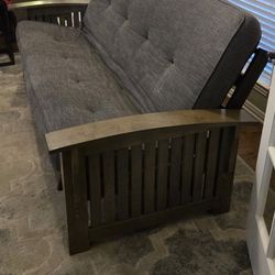Futon, Gray With Wood Base