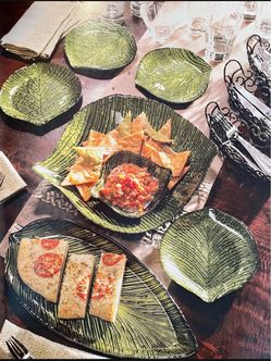 Princess House Textured Metallic Leaf Platter & Plates