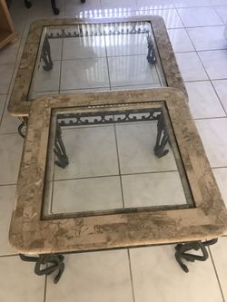 Living room/den end an center table metal frame with marble an glass