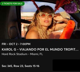2 Karol G Concert Tickets – Miami Oct 2