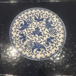 Vintage Japanese Blue And White Phoenix Saucers